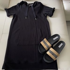 Steve Madden Black Gold Platform Slide Sandals